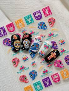 全新深色万圣节美甲贴纸，带有浮雕抽象艺术骷髅、精美纹理等，适合个人 DIY 和美甲沙龙使用