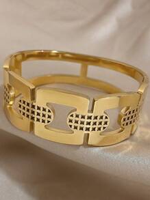 1 pièce Bracelet circulaire épais à maillons Bracelet en acier inoxydable géométrique pour femmes, Bracelet large doré pour empiler, bijou de fête d'anniversaire et usage quotidien
