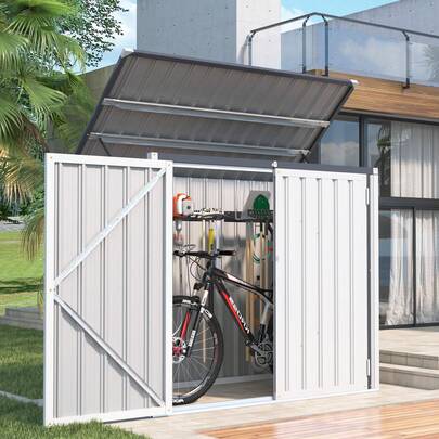 YODOLLA 1.5 X 0.8m Garden Storage Box, Metal Outdoor Shed With Double Door,Waterproof Outside Sheds Outdoor For Trash Cans & Tools