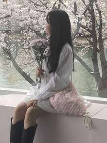 Fashionable Pink Girly Drawstring Pocket Backpack, Large Capacity Foldable Travel Bag For College Girls And Daily Outdoor, School Backpack - Pink - View 2