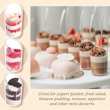 10个/20个/30个/40个/50个/60个装圆形斜口派对甜点杯（60毫升/3盎司），酸奶果冻/开胃菜杯 - 可重复使用甜点杯，适用于派对、迷你甜点、布丁、水果和冰淇淋 - 無色 - 查看 6