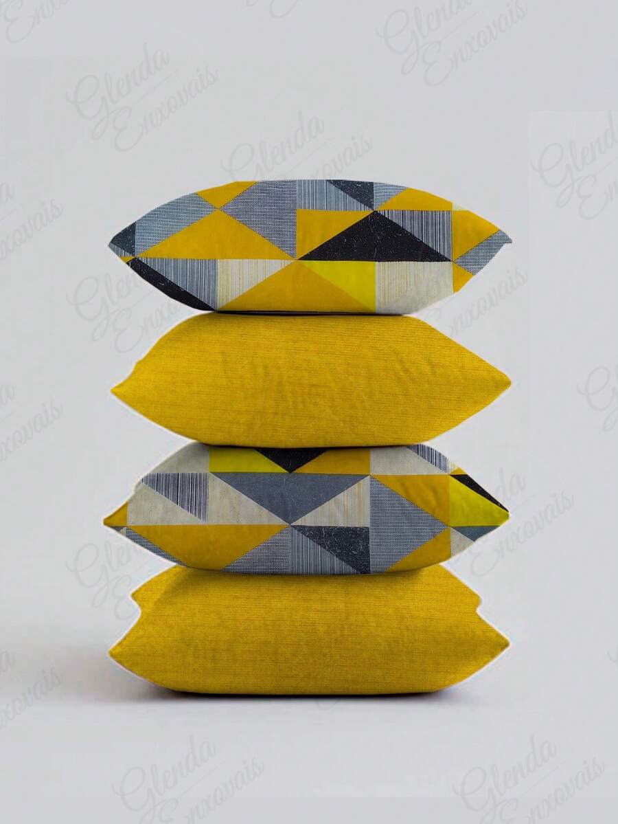 (4 Units) 45x45 Pillow Covers – 2 Plain And 2 Printed – Assorted Colors – AL - Yellow-yellow Triangular - View 1