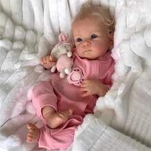 Realistic Reborn Baby Dolls Blonde Girl Lifelike Blue Eyes Girl Soft Body That Look Real Life Newborn Baby Dolls 18 Inch Reborn Doll High-End Gift For Kids Age 3+