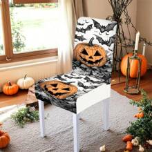 1/4/5/6/7/36pcs Halloween Theme, Pumpkins, Bats Printed Chair Covers / Chair Cover Set, Suitable For Indoor Home Restaurant, Hotel Modern Daily Decoration,Party Decoration,Wedding Decoration,Dining Room Decoration,Kitchen Decoration,Tablecloth Suitable For Square Tables, Elastic Chair Covers Can Be Washed