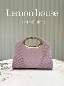 1 件优雅荷叶边闪光手提包，粉色闪亮晚装手拿包，适合女士连衣裙，时尚手拿包，适合婚礼、舞会、派对、正式活动 - 粉色 - 查看 1