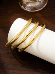 3 Pieces/Set Retro Simple 18K Gold-Plated Smooth Closed Bracelet Stack Suitable For Women's Daily Wear And Wedding Gifts
