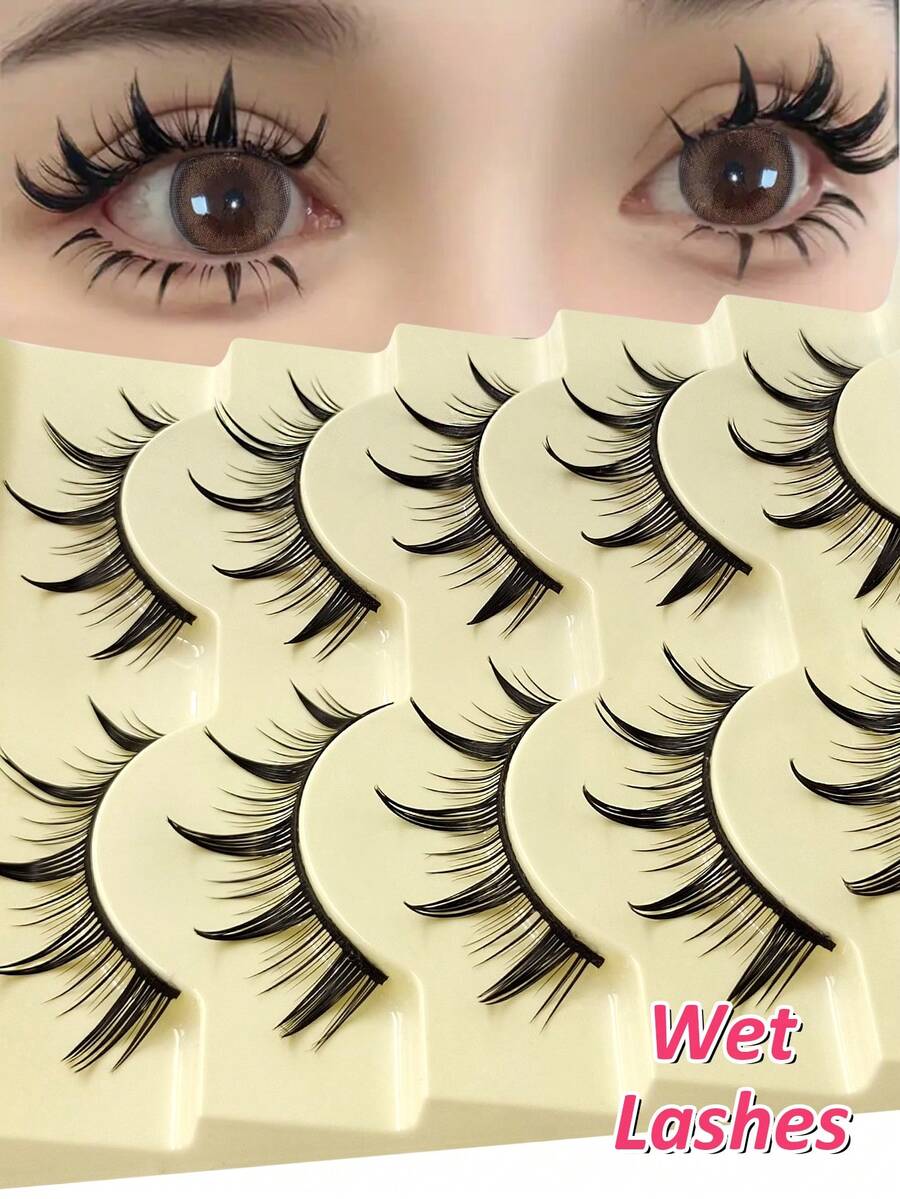 Rikuaild 5 Pairs Cartoon Style Natural Lashes, Soft Criss-Cross Thin Transparent Band False Eyelashes, Doll Eyes Lashes For Cosplay & Mink Lash Extensions - Lông mi Manga nhọn - Xem 1