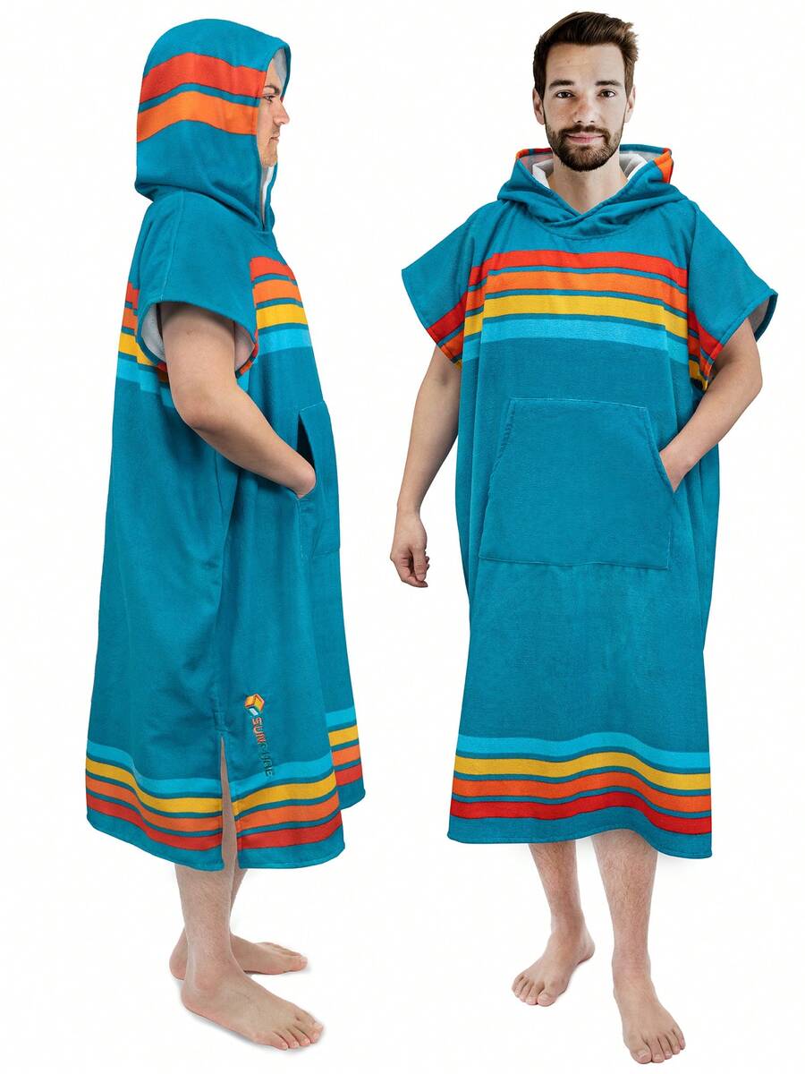 SUN CUBE Surf Poncho Changing Robe With Hood | Absorbent Quick Dry Microfiber Wetsuit Changing Towel With Pocket For Surfing Men Women (Black) - Sunset Blue - View 1