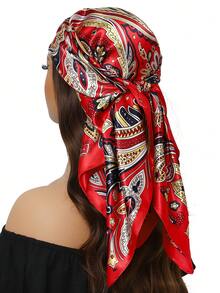 1条90厘米佩斯利花纹方形围巾头巾颈套披肩头巾，适用于连衣裙 - 彩色 - 查看 3