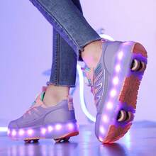 夏季 LED 灯运动轮滑鞋，适合青少年、学生、成人和情侣，时尚透气低帮运动鞋，可转换室内/室外轮滑鞋 - 粉色 - 查看 11