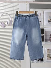 1条休闲街头时尚宽松男童七分长牛仔裤 - 淺色水洗藍 - 查看 2