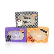 3 Design Mix Halloween Cardboard Gift Boxes For Halloween Treat Boxes In Halloween Features For Candy Snacks Cookie Small Gifts With Window And Ribbon - Multicolor - View 1