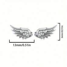 Pair Of Women's Fashion Ear Studs With Angel Feather Wings, Light Luxury Style, 1.12g925 Silver Inlaid Synthetic Synthetic Zirconia, Suitable For Daily Wear, Parties, Vacations, Gifts And Beach - Bạc - Xem 2