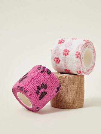 PETSIN 1 pieza/Set de 3 vendas autoadhesivas para mascotas, vendas veterinarias adhesivas, cinta no tejida adecuada para patas, almohadillas y heridas de perros, de 2.5 cm/5 cm de ancho, diseño de estampado de patitas multicolor, cinta transpirable para perros y gatos, venda duradera para protección deportiva (color aleatorio)