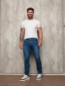 Men's Basic Jeans With Elastane And Pockets Direct From The Factory - Medium Wash - View 3