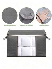 New Thickened Large Underbed Storage Box, Non-Woven Fabric Storage Bag For Clothes, Quilts, Ideal For Bedroom Or Dorm, Reinforced Handle, Dustproof, With Safety Strap, Multi-Compartment Design, Random Color - Multicolor - View 3