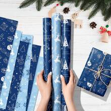 12pcs Christmas Snowflake Elk Deep Blue Gift Decorative Paper Party Gift Box Decorative Outer Packaging Paper, And Safe Paper, Made By Modern Printing Press. It Is Easy To Fold And Cut, And The Prints On The Paper Are Exquisite And Clear.
