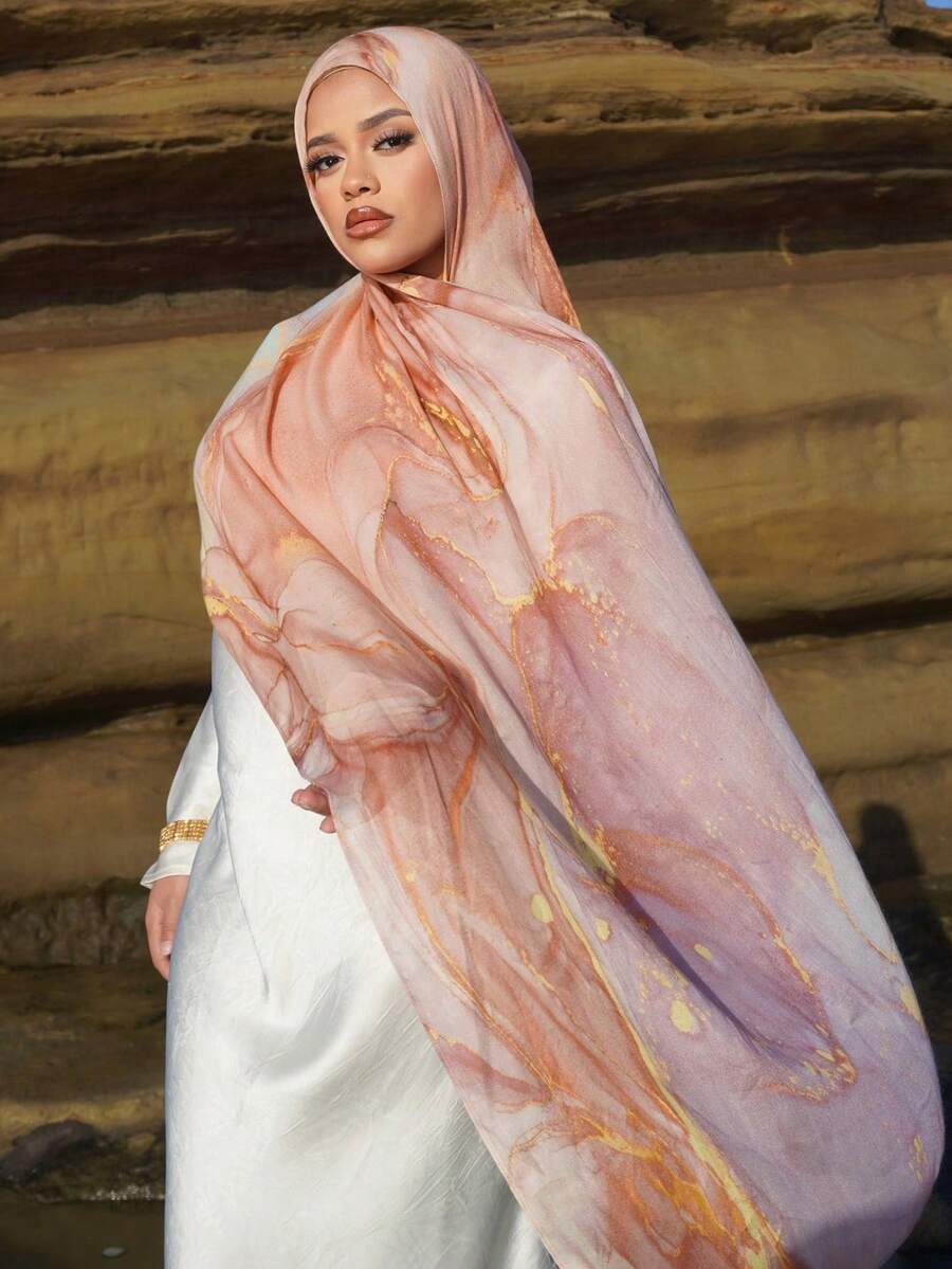 1件装女士波西米亚风渐变金箔印花头巾，柔软防风围巾披肩，春夏百搭街头风配饰