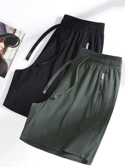 2 件女士休闲运动短裤，冰丝透气松紧腰百慕大短裤，时尚女士休闲跑步骑行瑜伽短裤