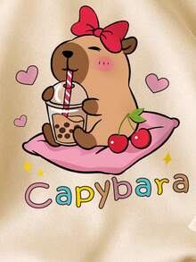 Toddler Capybara Pattern Warm Hooded Sweatshirt - Apricot - View 5