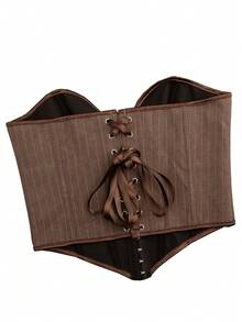 Yuwenier Y2K 镂空系带露背紧身胸衣，音乐节夏季 - 咖啡棕 - 查看 6