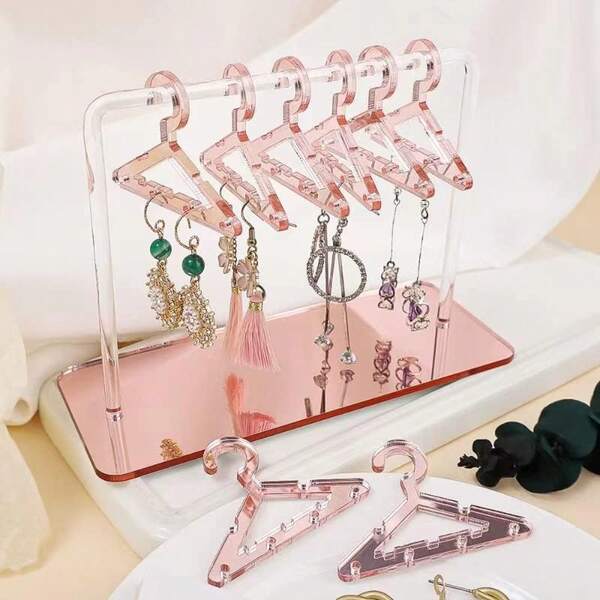 Earring Hanger Rack With 8 Coat Hangers, Acrylic Earring Holder Display Stand, Ear Studs Hanging Earrings Organizer Women Girls,Gold