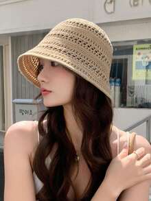 Mũ lưỡi trai rỗng mùa hè mới của ngư dân, mũ xô thoáng khí, đa năng và giản dị, tôn lên hình dạng khuôn mặt, thích hợp cho các chuyến đi chơi ngoài trời, tụ tập, mặc ngoài trời, trang trí và mũ xô có thể gấp lại - MZ2660 - Xem 6