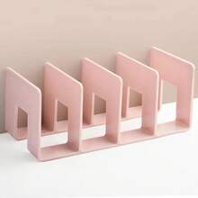 Estante de almacenamiento de archivos de escritorio, carpeta de plástico de color macaron, soporte vertical para libros y cuadernos, organizador de suministros para escuela y oficina - Rosa - Ver 13