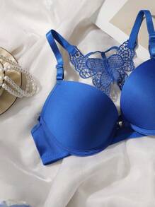 1 Set Women Lace Underwire Push-Up Bra And Panty Set - Blue - View 3
