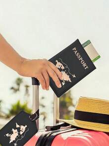 1 Set Minimalist Passport Information Card Holder For Outdoor Travel & Cross-Border Business, Foil Map Design, Parent-Child Set, Solid Color Passport Book & Travel Accessories Set, Essential Holiday Vacation Passport Cover, Women Passport Wallet - Multicolor - View 5