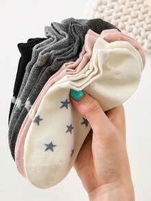 3/5 paires de chaussettes montantes femme motif étoile mignon couleur unie, convient pour le port quotidien, toutes saisons, livraison aléatoire