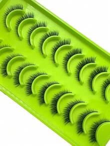 10 对猫眼 3D 水貂睫毛，柔软蓬松卷曲手工假睫毛，自然妆容假睫毛，浓密卷翘睫毛，睫毛，睫毛，假睫毛 - 自然纖長款 - 查看 3