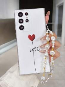 1 件时尚心形和字母印花穿孔保护手机壳，配手工串珠手链，适用于 16/11/16pro/16plus/16promax/16e/15Promax/13/14/12/XS/XR/7G/8P、Galaxy 11/12Pro/12/12X/13Pro/14Pro/15Pro、Redmi 10/9/Note9/12c/Note11pro/Note8Pro，防摔手机壳 - 彩色 - 查看 4