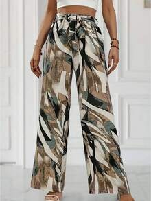 Women's Printed High Waist Wide Leg Pants - 棕色 - 查看 6