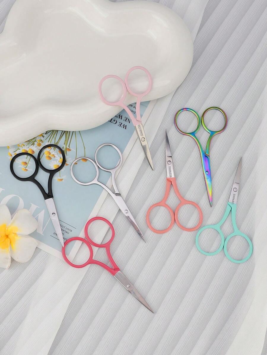 1pc Stainless Steel Beauty Scissors, Household Eyebrow Trimmer, Small Scissors For Makeup And Grooming - Multicolor - View 1