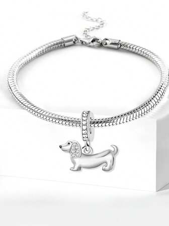 1Set Sausage Dog Bead+Basic Chain Bracelet Set - Fashion Jewelry Set Suitable For Daily Wear Christmas New Year Valentine's Day Holiday Gift Back To School