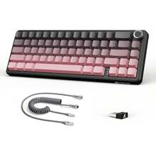 ATTACK SHARK X66 60% 无线机械游戏键盘，带音量旋钮，支持热插拔自定义键帽，PBT 键帽，三模式 USB-C/蓝牙 5.0/2.4G RGB 键盘，附带卷线器。 - 彩色 - 查看 12