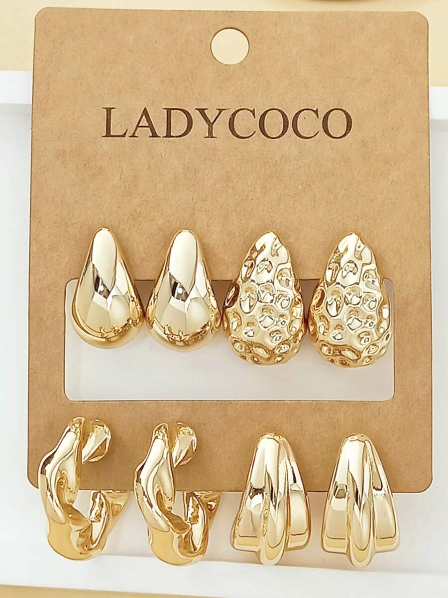 LADYCOCO 4 对优雅泪珠耳环套装，适合女性日常佩戴、约会、派对，金色珠宝配饰