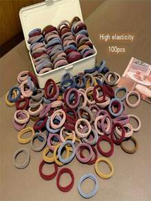 100pcs/10pcs Women's All-Match Black, Blue, Red, Khaki, Pink High-Elastic Nondamaging Hair Ties, Stylish & Versatile, Elegant & Chic, Simple & Minimalist Design Hair Bands, Suitable For Daily Wear, Casual, Party, Commute, Vacation, Face Washing, Makeup, Hairstyling Hair Accessories