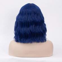 Short Wavy Curly Wig Lovely Pink Bangs Wig Women Cosplay Halloween Wigs Heat Resistant Party Wig (Lovely Pink) - Dark Blue - View 3