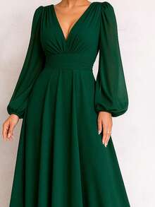 Modest Fashion Long Sleeve Dr Bridesmaid Dress Without Shine Terracotta Navy Rose Olive Marsala Lilac Rose Petrol Or Serenity - 墨綠色 - 查看 2