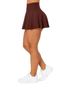 Short Skirt Ruffle BumBum Cover High Waist In Suplex Polyester WOLFOX Fitness Gym Women's - Rỉ Nâu - Xem 3