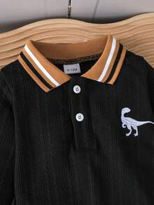 Cute Casual Half Open Front Ribbed Collar Embroidered Little Dinosaur Baby Romper