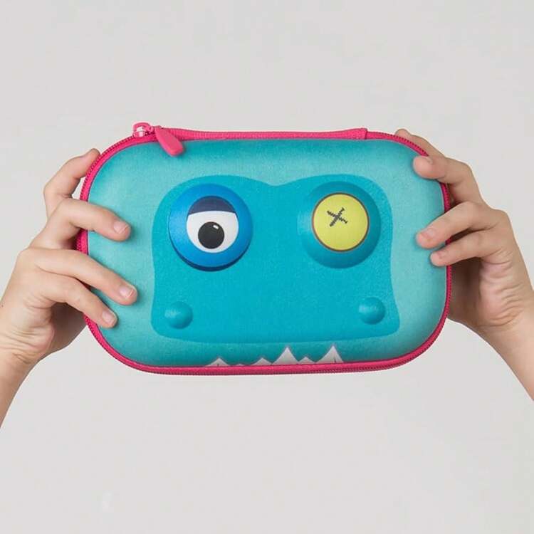 - Estuche para lápices de bestia para niños |   Estuche para lápices para la escuela |   Bolsa organizadora para lápices |   Bolsa para lápices de gran capacidad - Azul claro - Añade 3