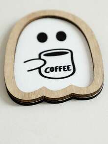 1 pieza Decoración de madera con cafetera con diseño de fantasma de Halloween, decoración de pared con diseño lindo de fantasma, perfecto para amantes del café, accesorios de cocina de Halloween, apto para el hogar, cafetería y decoración de pared - Multicolor - Ver 7