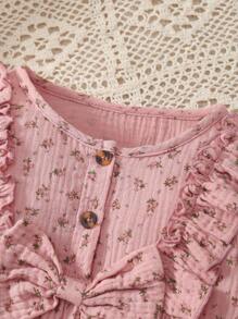 MommBaby Girl Ruffled Ditsy Floral Long Sleeve Romper, Cute Jumpsuit For Spring & Autumn