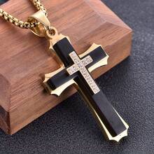 Men's Stainless Steel Multi-Layer Cross Pendant Necklace With Black Enamel & Accents - Edgy Modern Design For Festive Occasions, Parties, Music Festivals - Year-Round Versatile Jewelry, Festival Necklace, Intricate Craftsmanship - vòng cổ - Xem 5