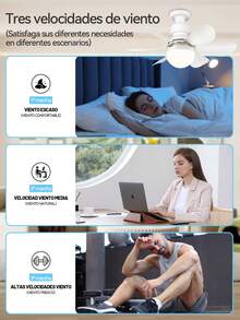 Lampara De Techo Con Ventilador Entrada E27 20.5Pulgada(185mm*520mm) Velocidades Y Luces Ajustable 40Watts Ahorrador 3000-6500k 6Aspas Mica Opalina