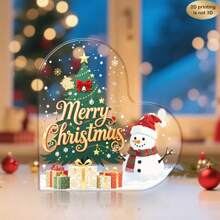 1 قطعة ديكور عيد الميلاد مسطح ثنائي الأبعاد من الأكريليك - تصميم رجل الثلج والشجرة مع قبعة حمراء ، نمط هدية - نص "عيد ميلاد سعيد" - ديكور طاولة ، وسيلة مركزية للحفلات - للاستخدام المنزلي والمكتبي - مادة أكريليك ، شكل قلب احتفالي ، ألوان زاهية ، ديكور منزلي مسطح ثنائي الأبعاد لعيد الميلاد