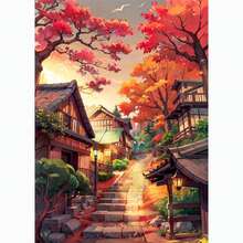 1幅日式街景樱花建筑帆布海报，适合现代客厅家居装饰，秋季风格 - 彩色 - 查看 16